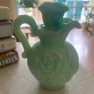 Avon turquoise green rose pitcher
